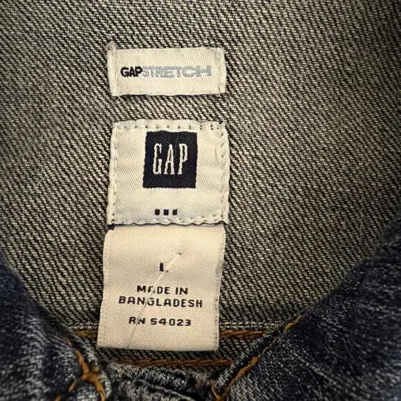 Vintage Y2K Gap Denim Button Up Painted Flower On Back Jean Jacket #1246 SZ LG - Picture 5 of 5